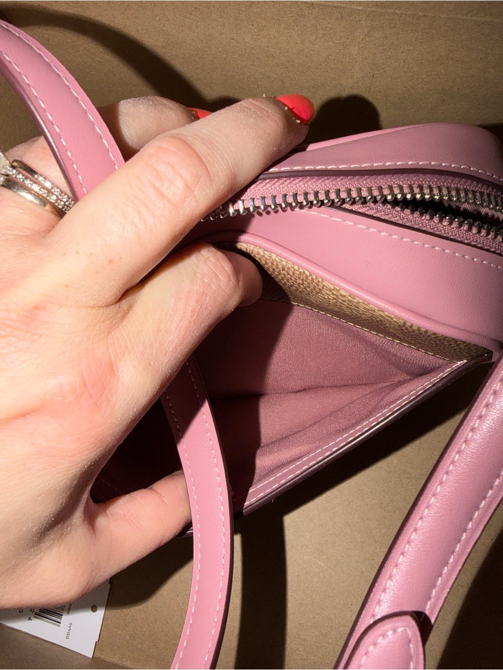 Coach Signature Canvas Jamie camera Crossbody Bag in Brown and Pink - Picture 3 of 7